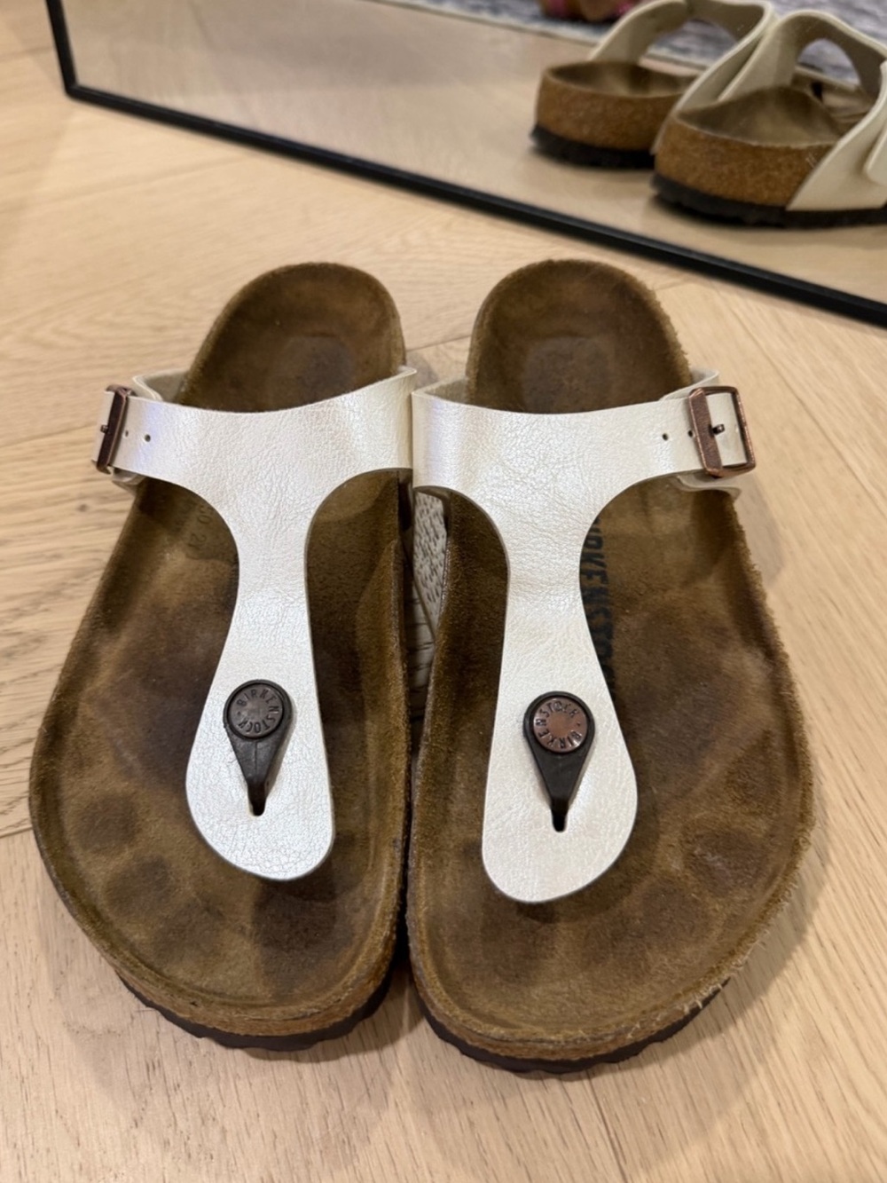 Birkenstock White T-Strap Thong Sandals